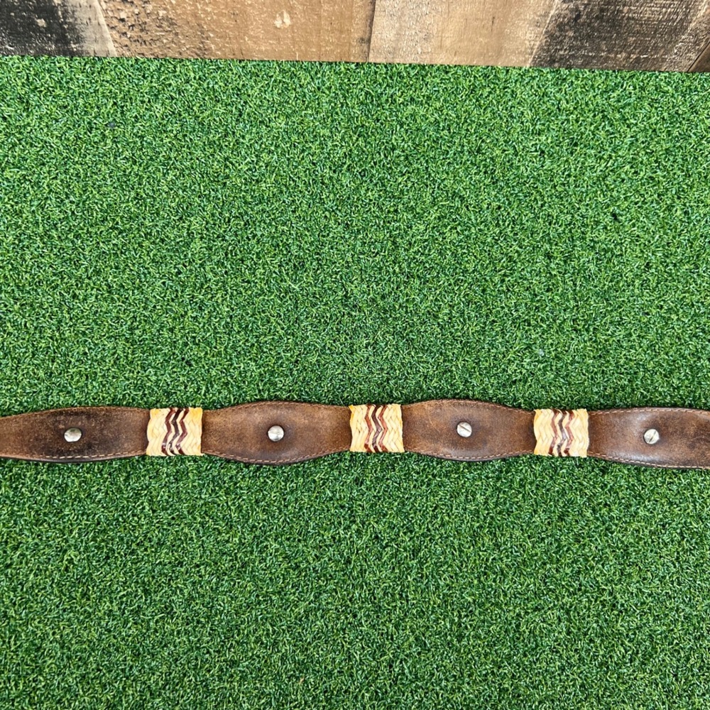 Vintage Tony Lama Western Leather Belt Woven Straw Concho Boho Cowgirl Belt 44 - Picture 11 of 13